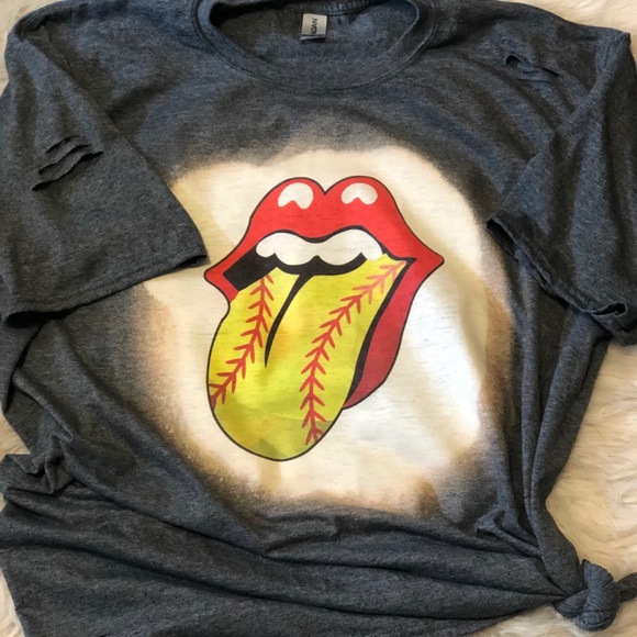Distressed/bleached softball rolling stone shirt - Picture 1 of 3